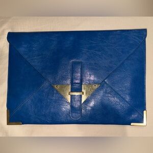 Blue Vegan Leather Portfolio Case with  Inside Zipper Pocket